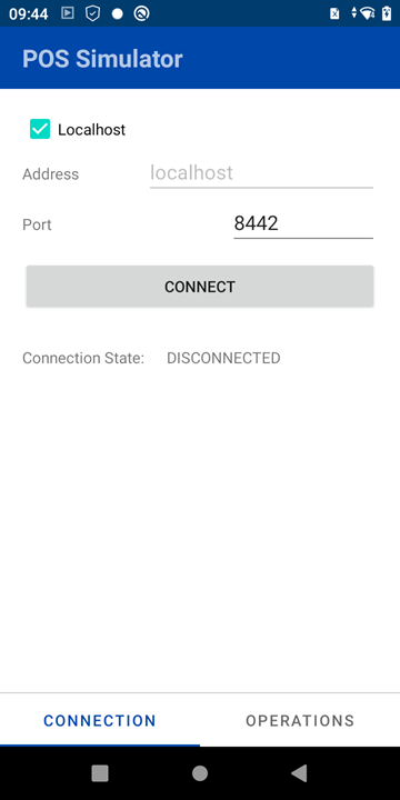 IP address screen of the POS Simulator