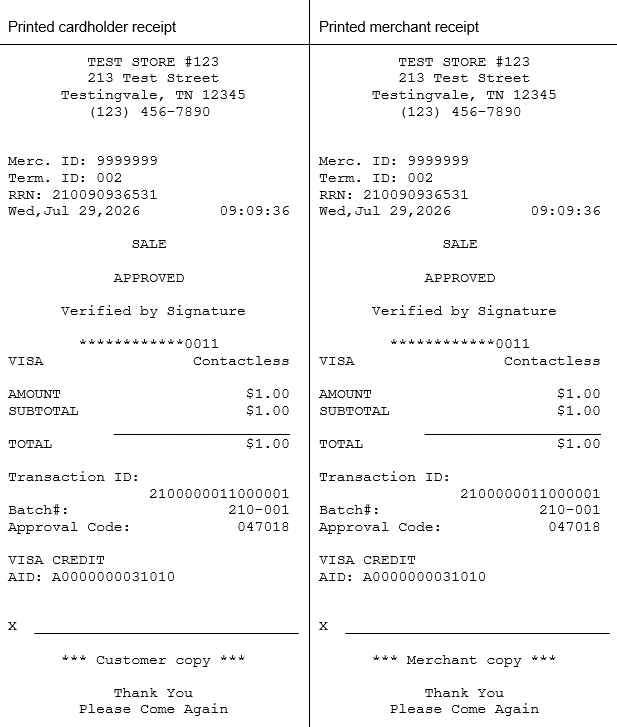 Examples of cardholder and merchant receipts