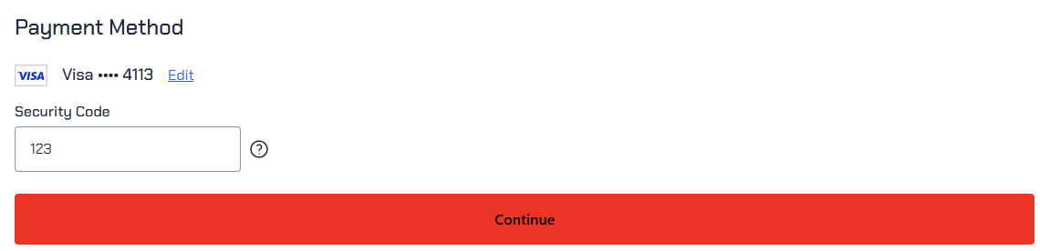 Consumer pays with the saved card by clicking on the call to action button.